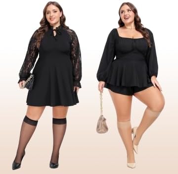 MANZI 10 Pairs Plus Size Knee High Stockings for Women 15D Sheer Nylons Socks with Wide Calf