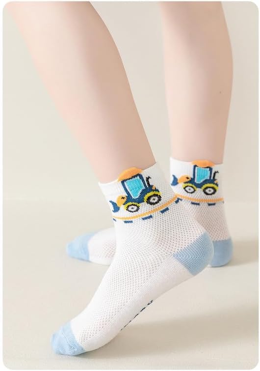 Padgene 10 Pairs Kids Boys Fun Novelty Socks Toddler None Slip Cotton Crew Dress Socks Cartoon Dinosaur Car Shark Stripes