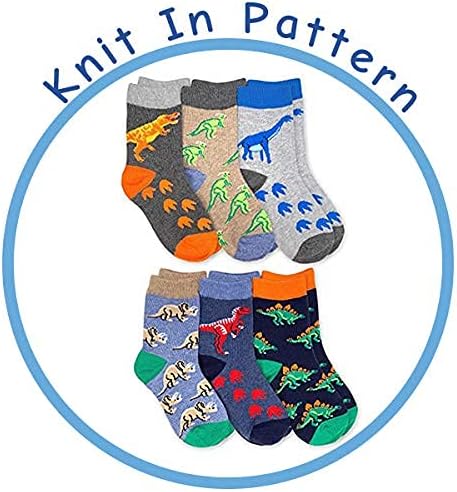 Jefferies Socks Boys Fashion Novelty Dinosaur Stripes Pattern Variety Crew Socks 9 Pair Pack