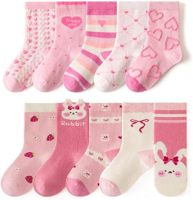 Padgene 10 Pairs Kids Boys Fun Novelty Socks Toddler None Slip Cotton Crew Dress Socks Cartoon Dinosaur Car Shark Stripes