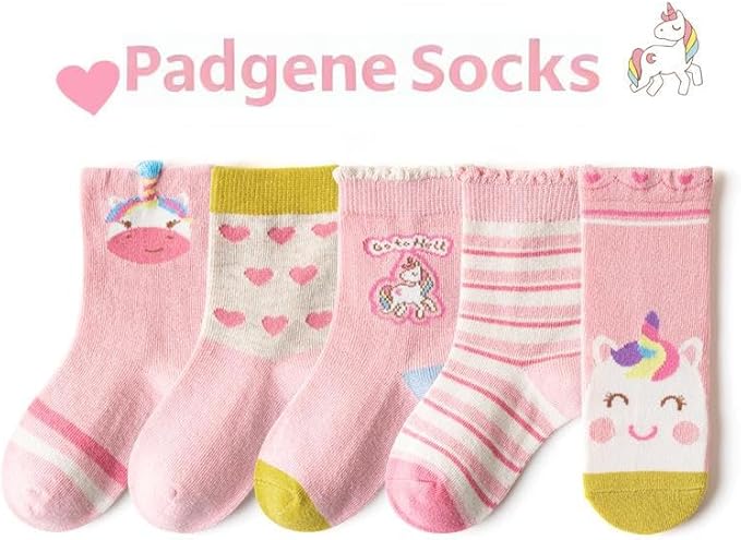 Padgene 10 Pairs Kids Boys Fun Novelty Socks Toddler None Slip Cotton Crew Dress Socks Cartoon Dinosaur Car Shark Stripes