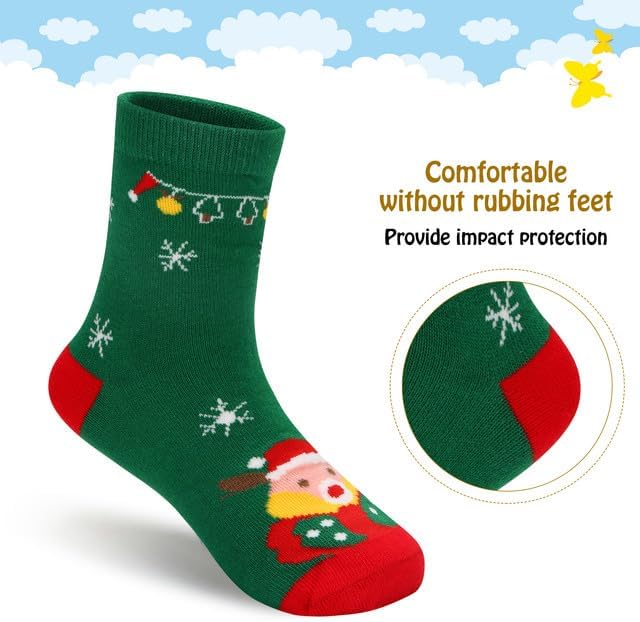 Padgene 10 Pairs Kids Boys Fun Novelty Socks Toddler None Slip Cotton Crew Dress Socks Cartoon Dinosaur Car Shark Stripes