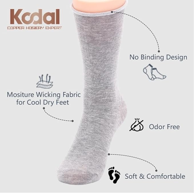 Kodal Copper Dress Socks No Binding Comfort for Work Anti Sweat Odor Control Moisture-Wicking Casual Everyday Wear