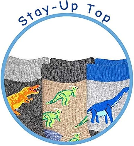 Jefferies Socks Boys Fashion Novelty Dinosaur Stripes Pattern Variety Crew Socks 9 Pair Pack