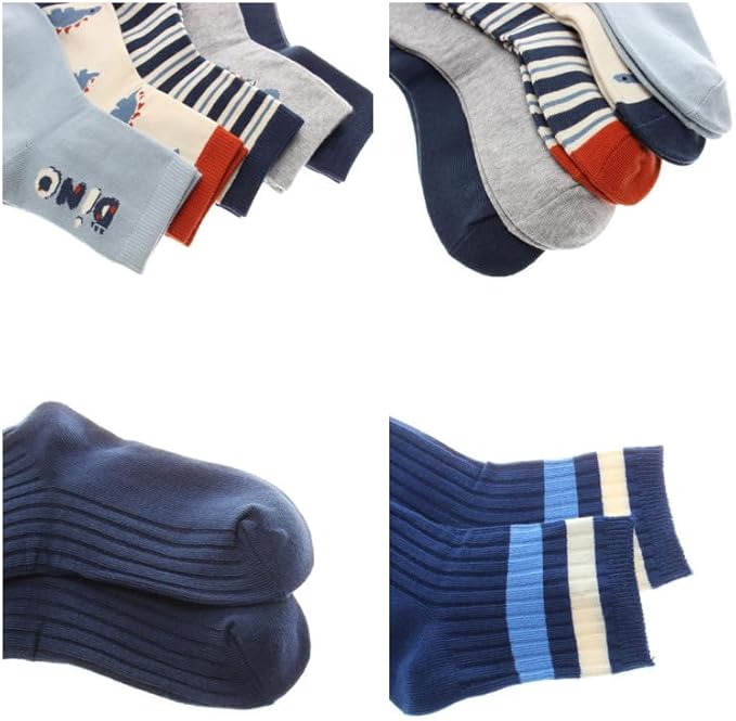 Padgene 10 Pairs Kids Boys Fun Novelty Socks Toddler None Slip Cotton Crew Dress Socks Cartoon Dinosaur Car Shark Stripes