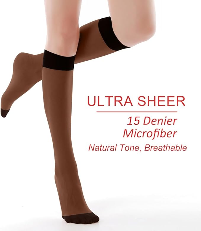 G&Y 12 Pairs Women's Sheer Knee High - 15D Nylon Stockings with Reinforced Toe