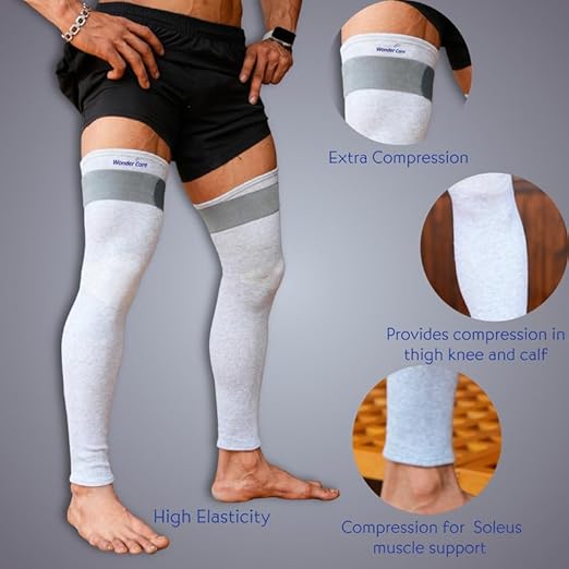 Wonder Care Compression Sleeve for Men and Women Leg Brace for Running, Volleyball, Gym Weightlifting Bamboo Yarn Full Leg Sleeve Made From Bamboo Yarn