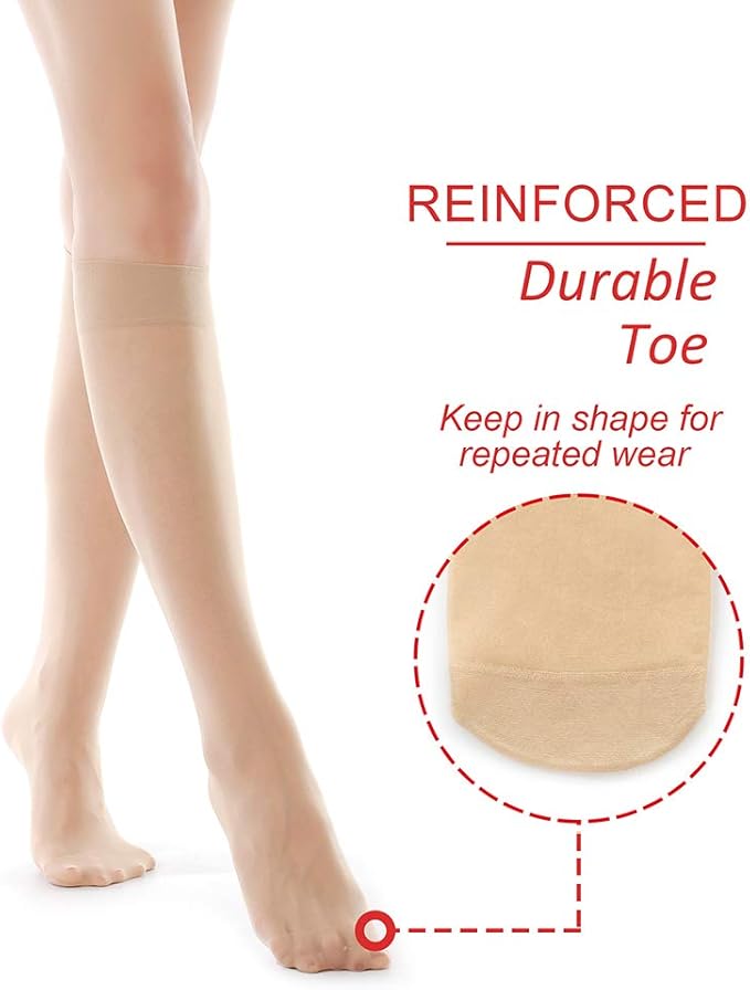G&Y 6 Pairs Knee High Pantyhose with Reinforced Toe - 20D Nylon Stockings for Women