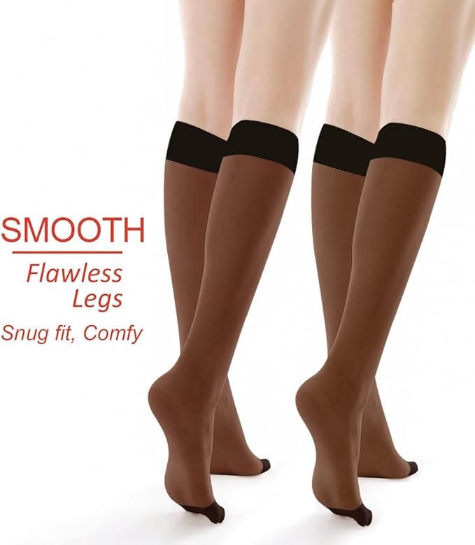G&Y 12 Pairs Women's Sheer Knee High - 15D Nylon Stockings with Reinforced Toe