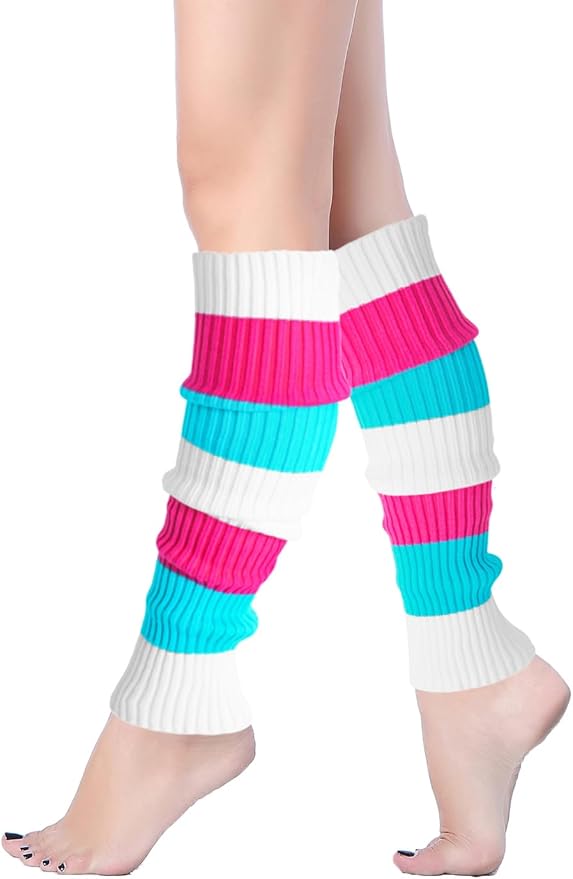 v28 Women Juniors Neon Ribbed Leg Warmers for 80s Eighty's Party Sports Yoga