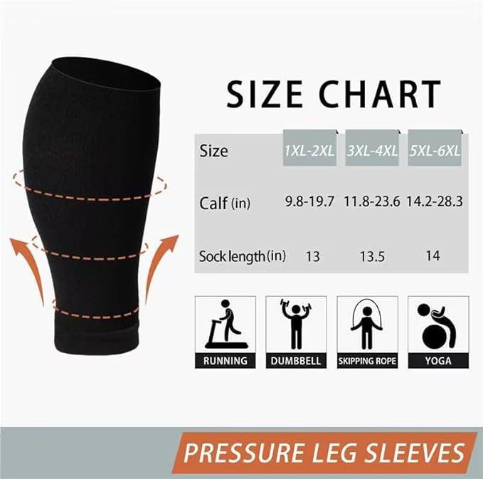 Plus Size Compression Leg Sleeves for Women& Men 15-20mmHg Wide Calf Knee High Leg Sleeves