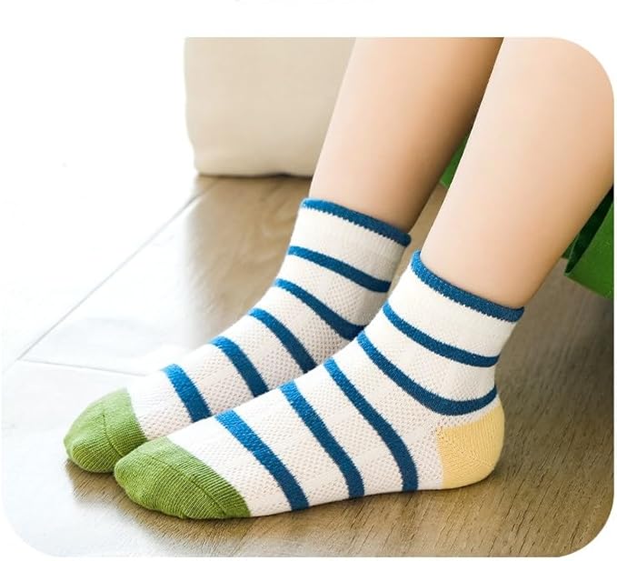 Padgene 10 Pairs Kids Boys Fun Novelty Socks Toddler None Slip Cotton Crew Dress Socks Cartoon Dinosaur Car Shark Stripes