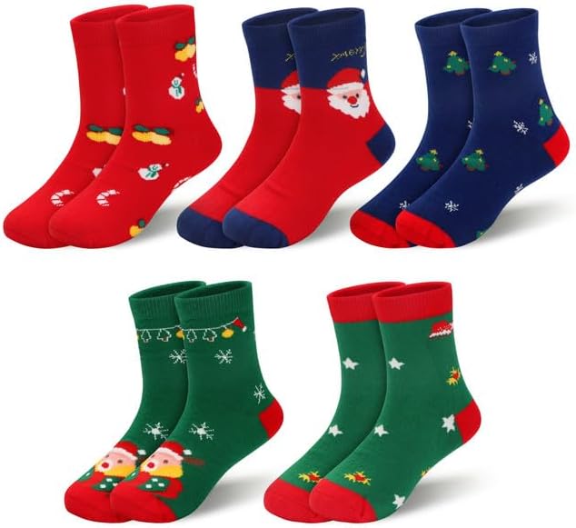 Padgene 10 Pairs Kids Boys Fun Novelty Socks Toddler None Slip Cotton Crew Dress Socks Cartoon Dinosaur Car Shark Stripes