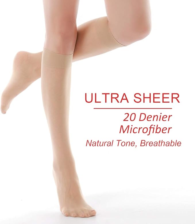 G&Y 6 Pairs Knee High Pantyhose with Reinforced Toe - 20D Nylon Stockings for Women
