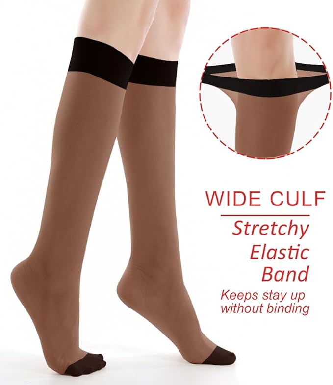 G&Y 12 Pairs Women's Sheer Knee High - 15D Nylon Stockings with Reinforced Toe