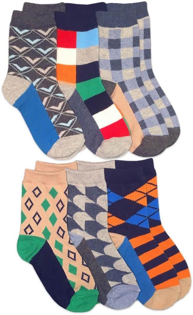 Jefferies Socks Boys Fashion Novelty Dinosaur Stripes Pattern Variety Crew Socks 9 Pair Pack