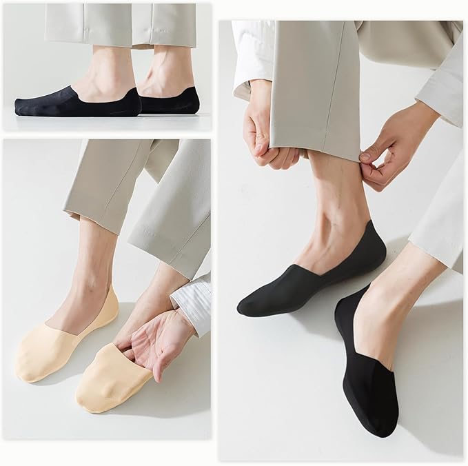 Caudblor Men Thin No Show Socks for Loafer, Invisible Low Cut Liners No See Non Slip Sock 6 Pairs