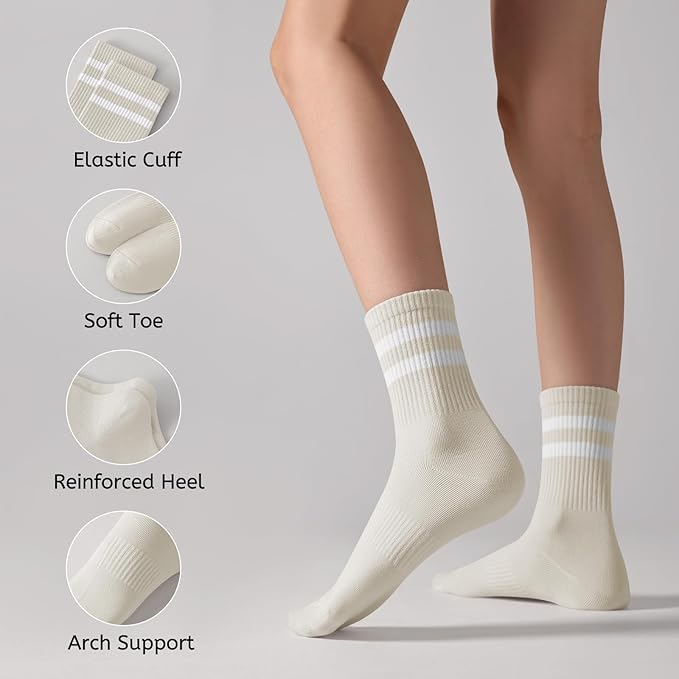 DIBAOLONG Womens Striped Crew Socks Cotton Cozy Socks for Women Cute Soft Above Ankle Sock 6 Pairs Size 5-10