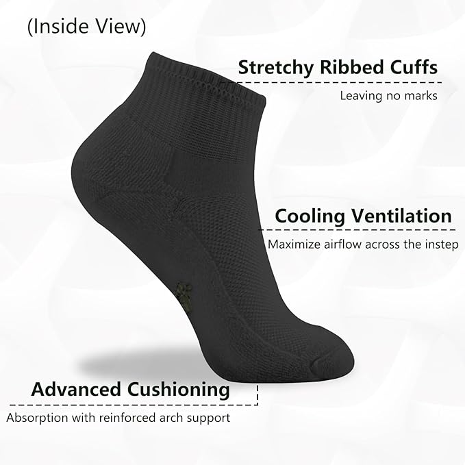 +MD 6 Pairs Ankle Socks for Women and Men, Bamboo Viscose Smell Control Cushioned Sole Casual Low Cut Socks