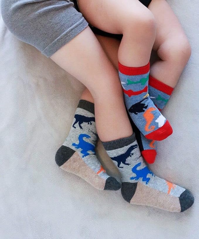 Jefferies Socks Boys Fashion Novelty Dinosaur Stripes Pattern Variety Crew Socks 9 Pair Pack