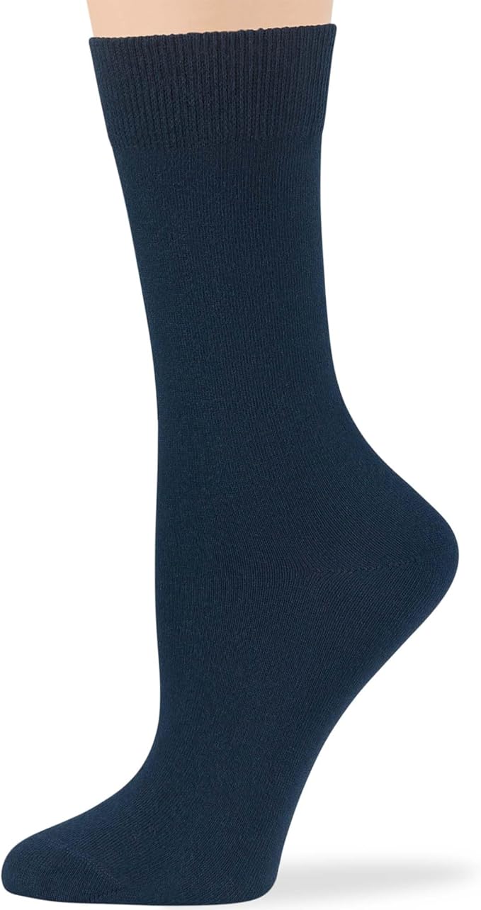 7BigStars Women's Cotton Dress Socks - 4 Pack L/M - Solid Assorted Crew Calf Black Brown Blue Grey Beige Khaki Olive Green