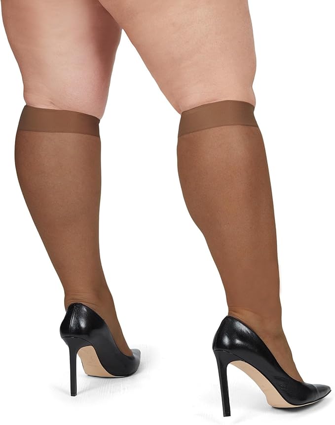 MeMoi 2 Pack Energizing Curvy Knee Highs for Women, Breathable Sheer Knee High Socks - Sizes 1X-4X