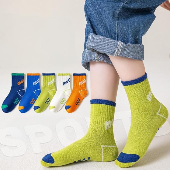 Padgene 10 Pairs Kids Boys Fun Novelty Socks Toddler None Slip Cotton Crew Dress Socks Cartoon Dinosaur Car Shark Stripes