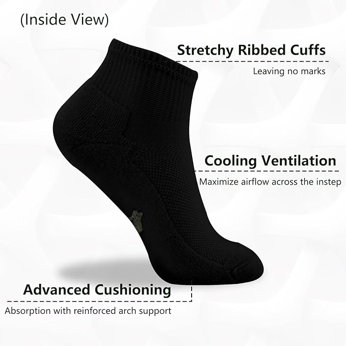 +MD 6 Pairs Ankle Socks for Women and Men, Bamboo Viscose Smell Control Cushioned Sole Casual Low Cut Socks