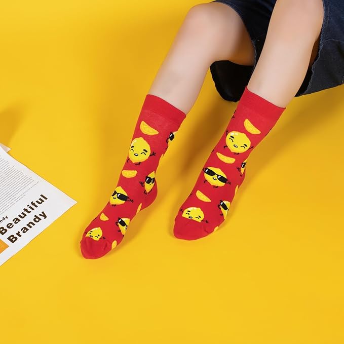 BONANGEL Boys Socks 5-8 Years Old, Fun Novelty Animal Food Space Crazy Funny Cute Kids Socks 8-10 10-12 Years 5 Pairs