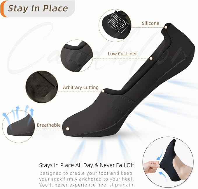 Caudblor Men Thin No Show Socks for Loafer, Invisible Low Cut Liners No See Non Slip Sock 6 Pairs