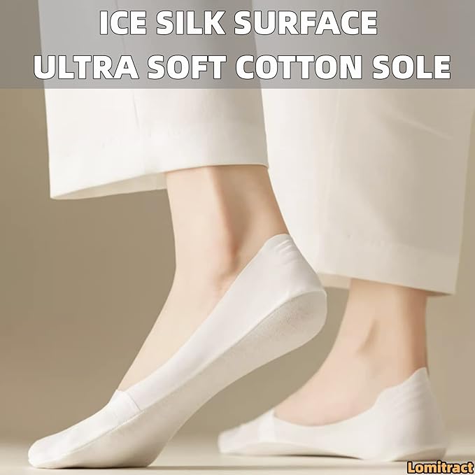 Lomitract Thin No Show Socks (Women 5-12), Made of Ice Silk Surface on the Surface & Cotton on the Bottom
