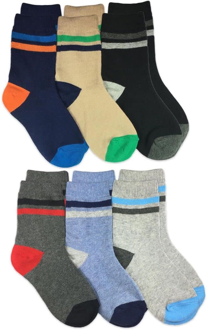 Jefferies Socks Boys Fashion Novelty Dinosaur Stripes Pattern Variety Crew Socks 9 Pair Pack