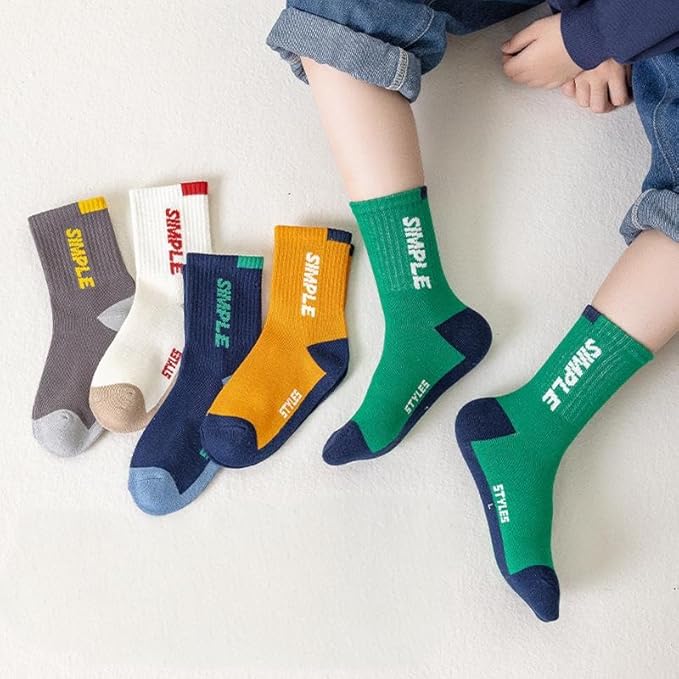 Padgene 10 Pairs Kids Boys Fun Novelty Socks Toddler None Slip Cotton Crew Dress Socks Cartoon Dinosaur Car Shark Stripes