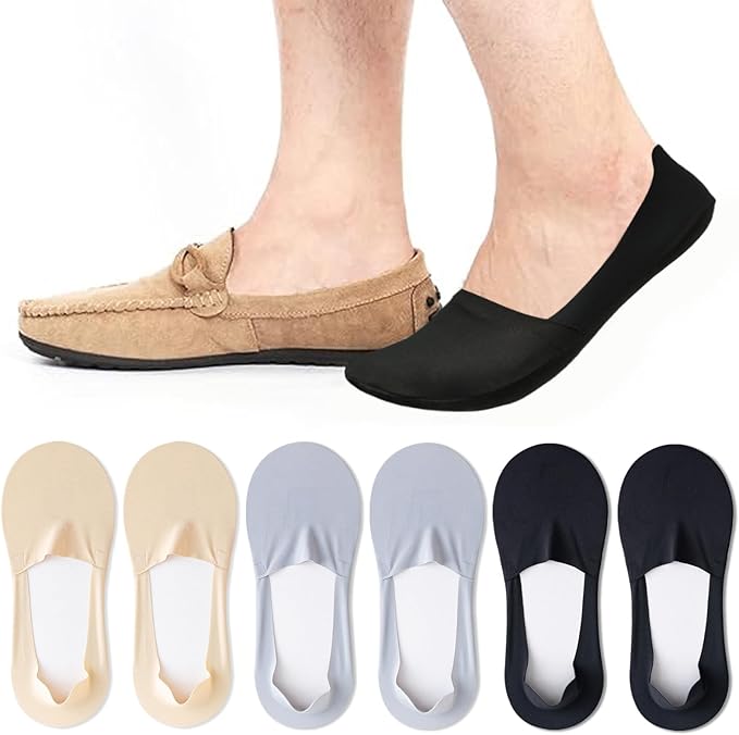 Caudblor Men Thin No Show Socks for Loafer, Invisible Low Cut Liners No See Non Slip Sock 6 Pairs