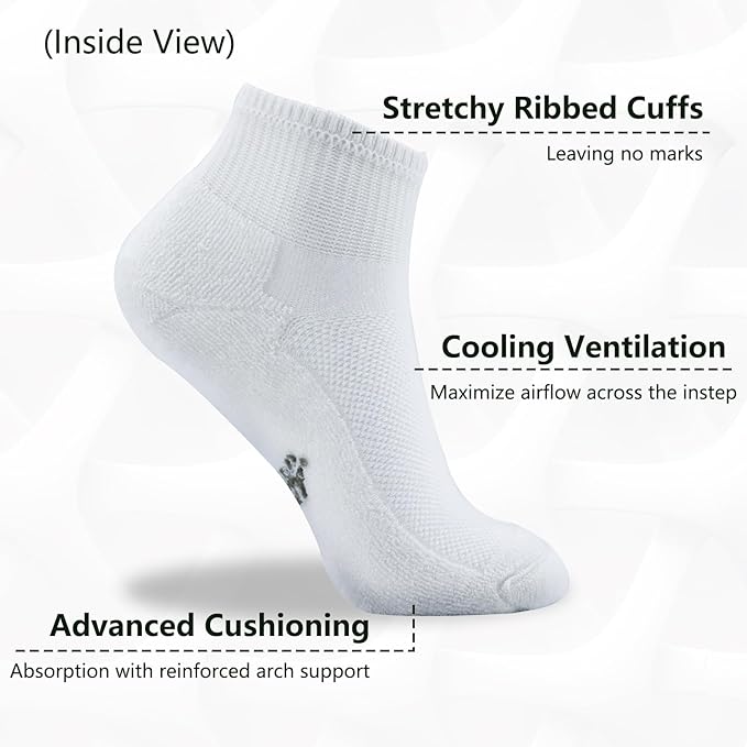 +MD 6 Pairs Ankle Socks for Women and Men, Bamboo Viscose Smell Control Cushioned Sole Casual Low Cut Socks
