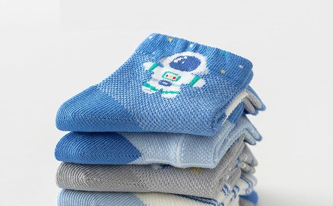 Padgene 10 Pairs Kids Boys Fun Novelty Socks Toddler None Slip Cotton Crew Dress Socks Cartoon Dinosaur Car Shark Stripes