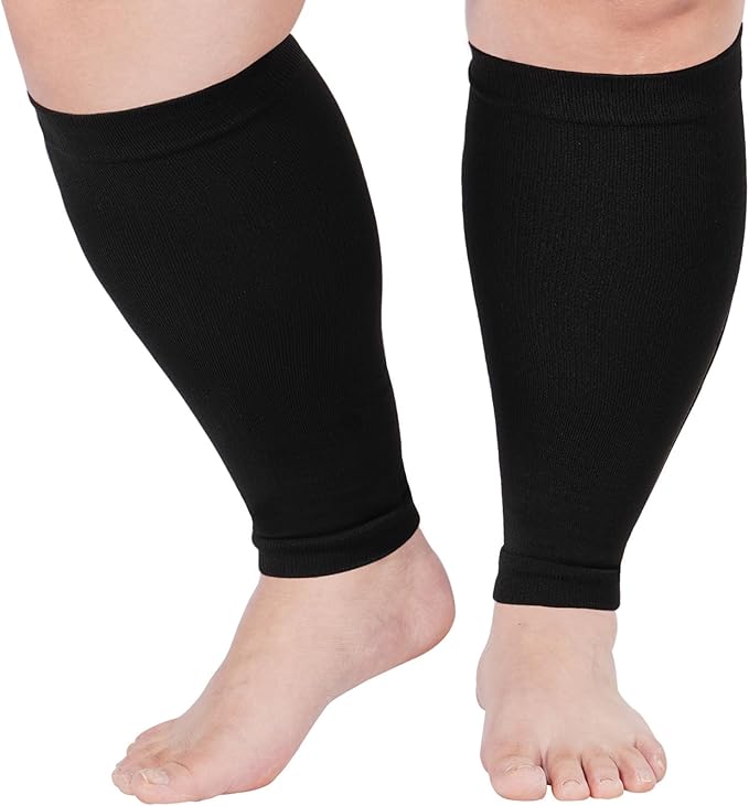 Plus Size Compression Leg Sleeves for Women& Men 15-20mmHg Wide Calf Knee High Leg Sleeves