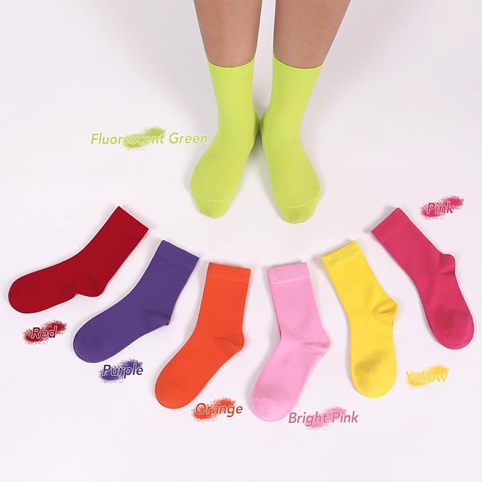 4-Pack Combed Cotton Viscose Kids Casual Socks Cool Crew Fashion Neon & Solid Colors Dress Socks Elastic Fit for Girls Boys