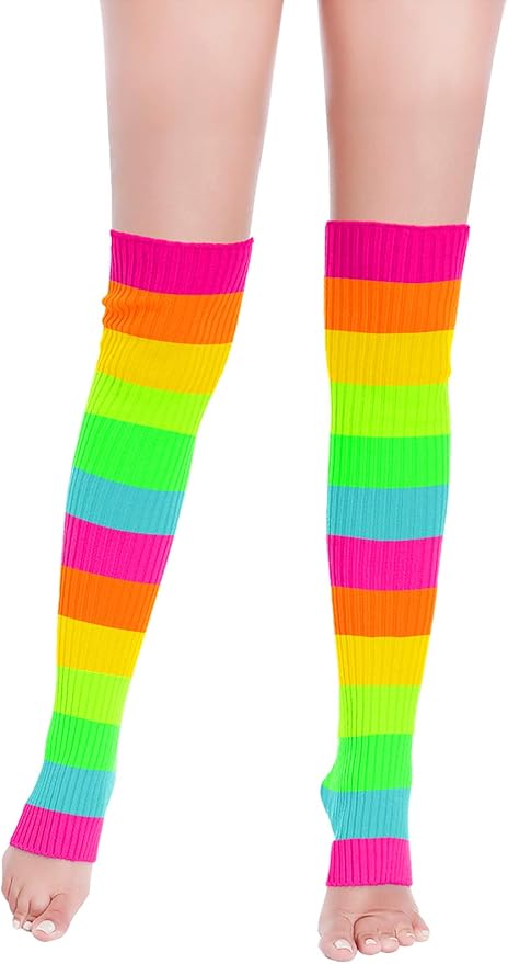 v28 Long Leg Warmer, Women’s Men 80s Party Ribbed Knit Dance Sports