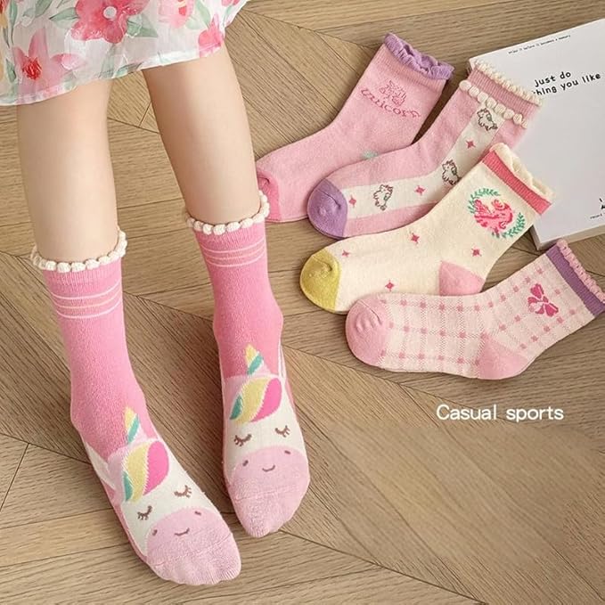 Padgene 10 Pairs Kids Boys Fun Novelty Socks Toddler None Slip Cotton Crew Dress Socks Cartoon Dinosaur Car Shark Stripes