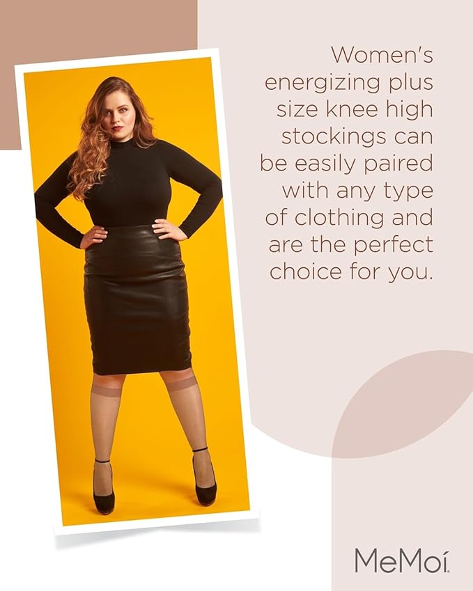 MeMoi 2 Pack Energizing Curvy Knee Highs for Women, Breathable Sheer Knee High Socks - Sizes 1X-4X
