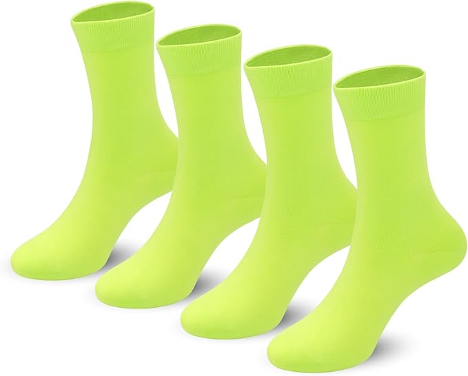 4-Pack Combed Cotton Viscose Kids Casual Socks Cool Crew Fashion Neon & Solid Colors Dress Socks Elastic Fit for Girls Boys