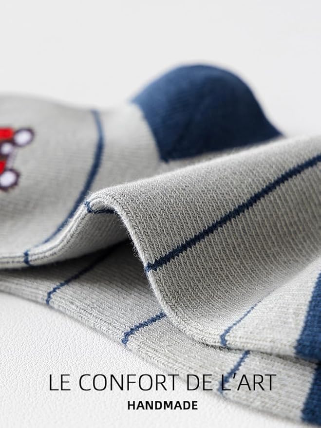 Padgene 10 Pairs Kids Boys Fun Novelty Socks Toddler None Slip Cotton Crew Dress Socks Cartoon Dinosaur Car Shark Stripes