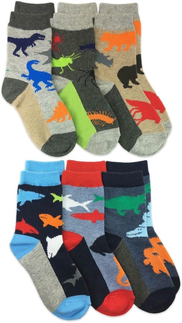 Jefferies Socks Boys Fashion Novelty Dinosaur Stripes Pattern Variety Crew Socks 9 Pair Pack