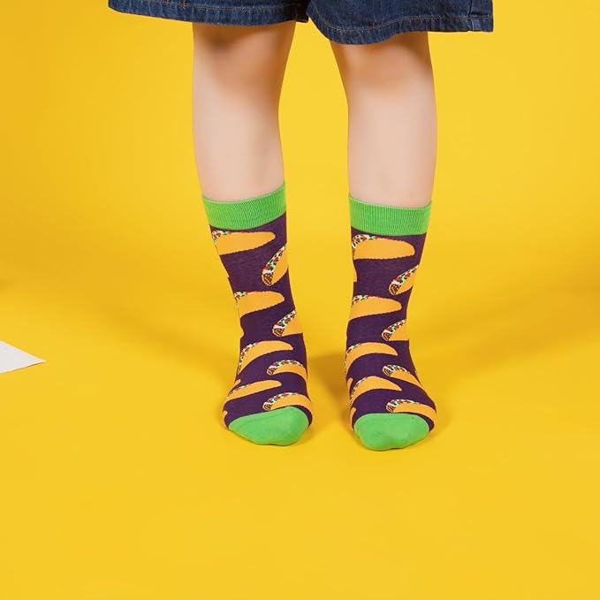 BONANGEL Boys Socks 5-8 Years Old, Fun Novelty Animal Food Space Crazy Funny Cute Kids Socks 8-10 10-12 Years 5 Pairs