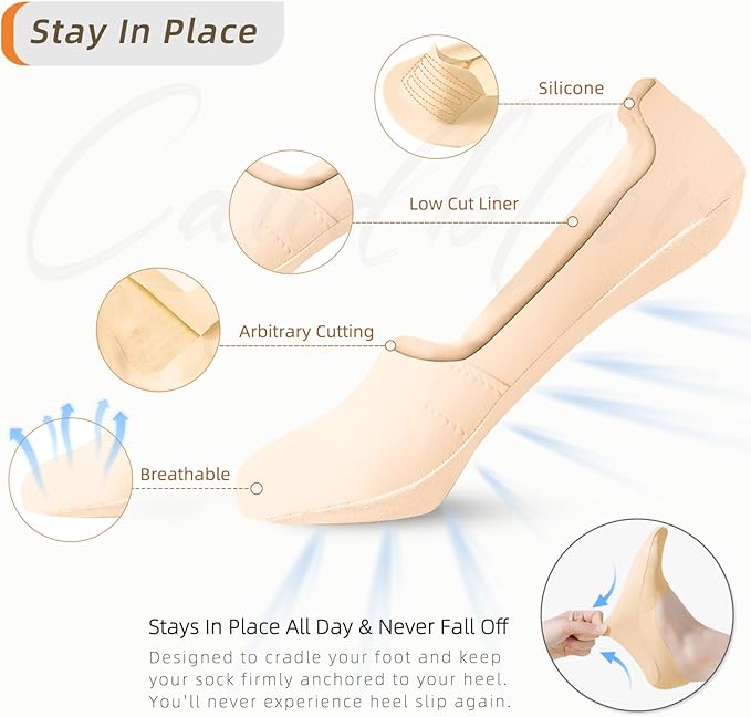 Caudblor Men Thin No Show Socks for Loafer, Invisible Low Cut Liners No See Non Slip Sock 6 Pairs