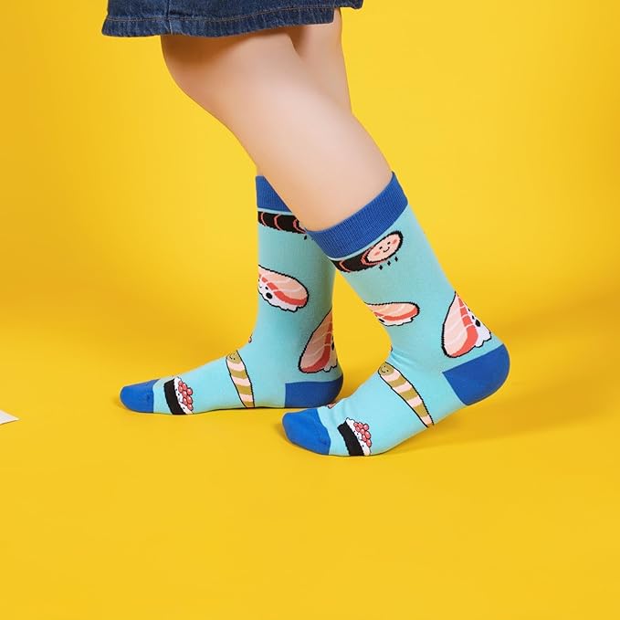 BONANGEL Boys Socks 5-8 Years Old, Fun Novelty Animal Food Space Crazy Funny Cute Kids Socks 8-10 10-12 Years 5 Pairs