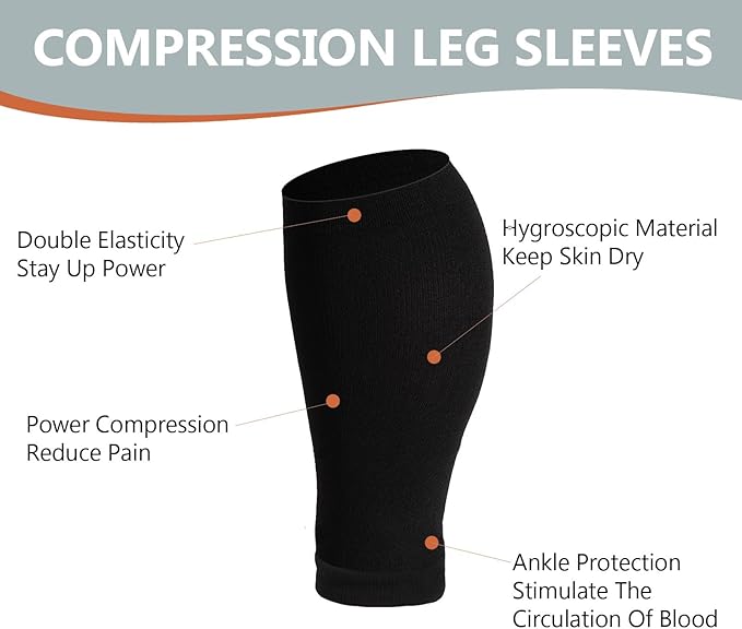 Plus Size Compression Leg Sleeves for Women& Men 15-20mmHg Wide Calf Knee High Leg Sleeves
