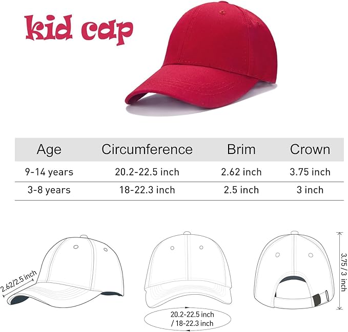 Edoneery Baseball Cap for Kids-Adjustable Washed Cotton Golf Toddler Hat for Boys & Girls