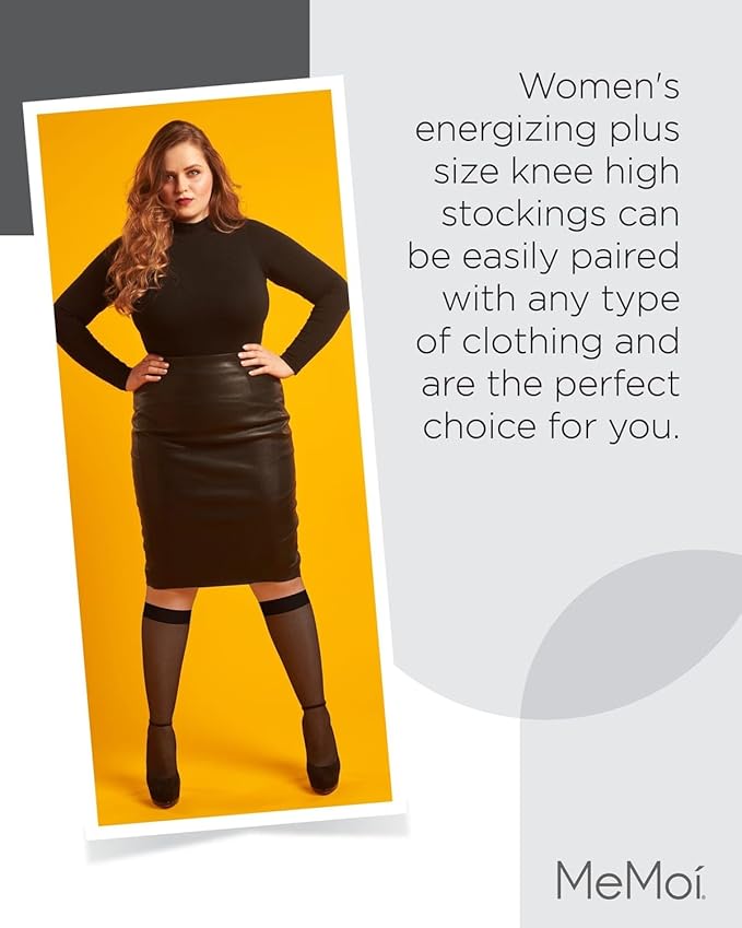 MeMoi 2 Pack Energizing Curvy Knee Highs for Women, Breathable Sheer Knee High Socks - Sizes 1X-4X